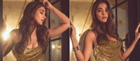 Pooja Hegde Erects our Mood in Gold Shining Dress